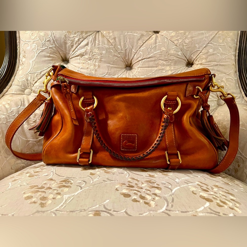 Dooney & Bourke Cognac Leather Satchel with Braided Handle
